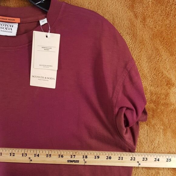 SCOTCH & SODA Shirt Mens Small Burgundy Pullover Vintage Wash Loose Fit Tee - Picture 7 of 9